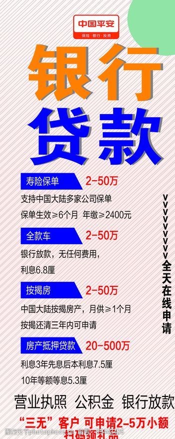 抵押贷款名片中国平安贷款展架急用钱图片