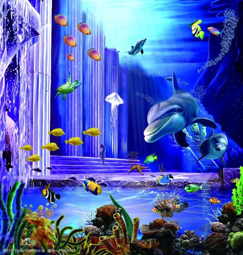 海豚标志海底世界图片