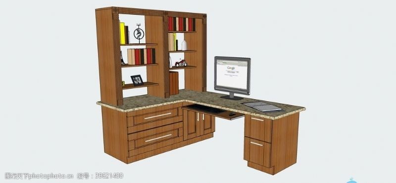 skpSU办公室模型老板桌书柜图片