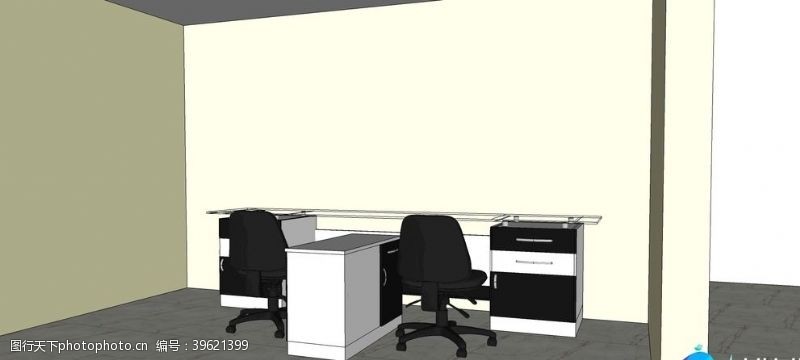 草图大师SU办公室桌椅模型图片