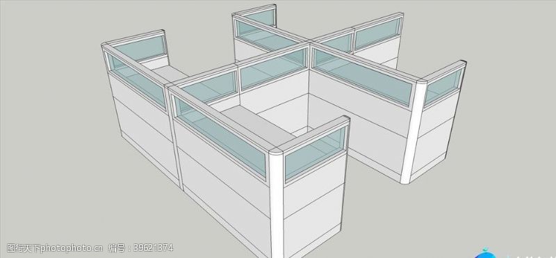 家具模型SU办公桌隔断模型图片