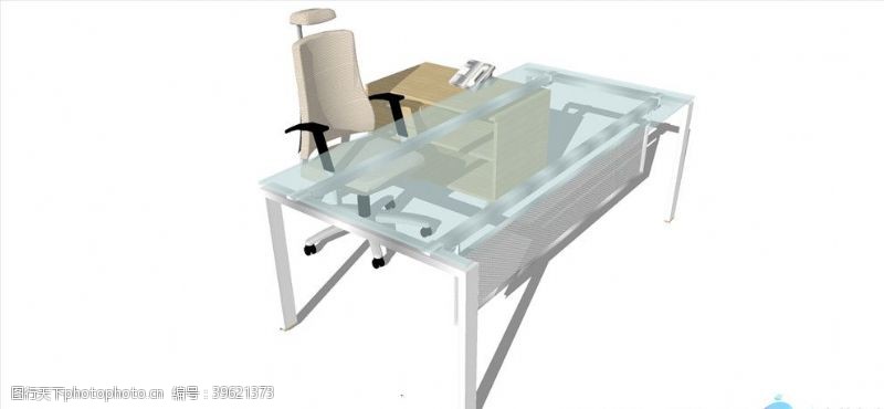 家具模型SU玻璃办公桌模型图片