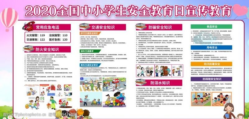 小学生安全教育宣传日展板图片