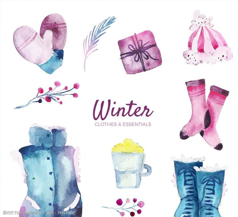 雪地靴水彩冬季元素矢量图片