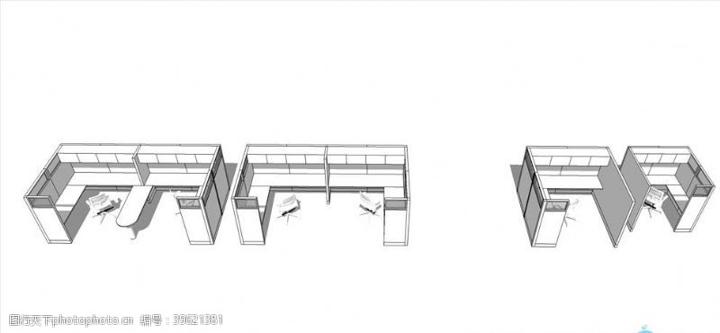 家具模型SU办公桌隔断模型图片