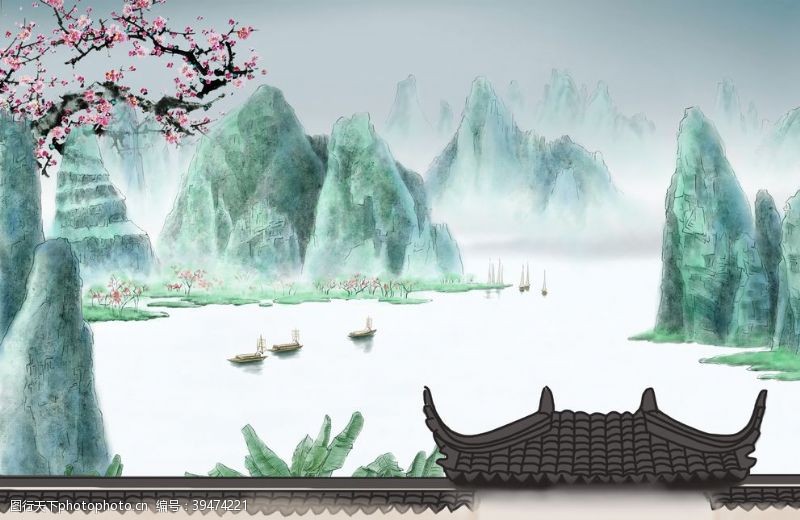 青花瓷素材中国风水墨背景图片
