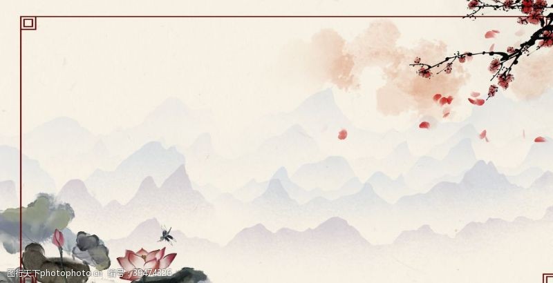 春天背景墙中国风水墨背景图片