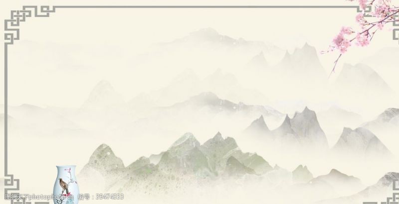 梅红背景中国风水墨背景图片