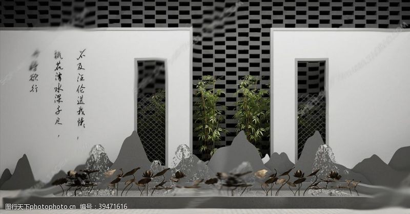 新中式会所中式金属荷花景观小品3D模型图片