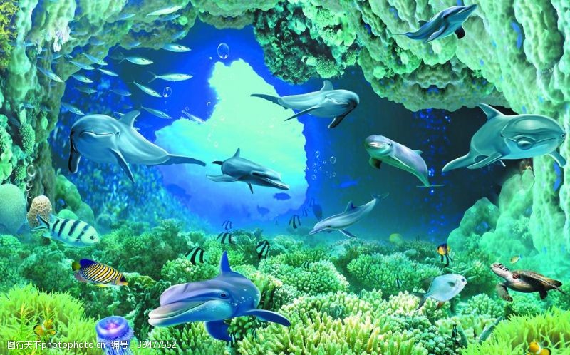 3d海豚3D壁纸3D海底世界3D海豚鲨图片