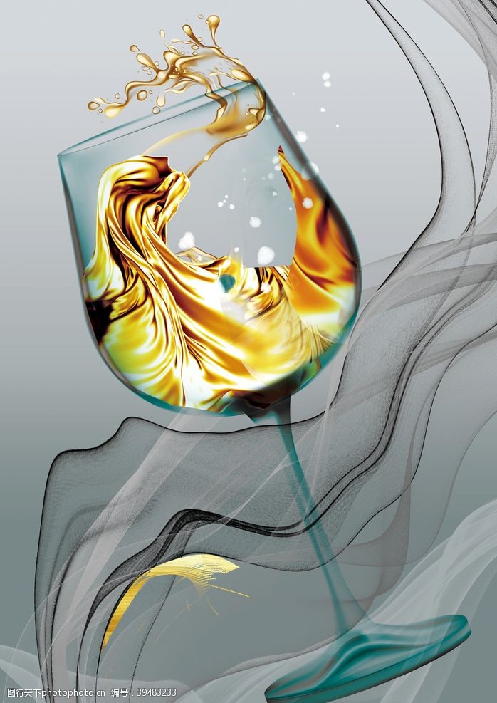 金杯创意轻奢酒杯抽象艺术装饰画图片