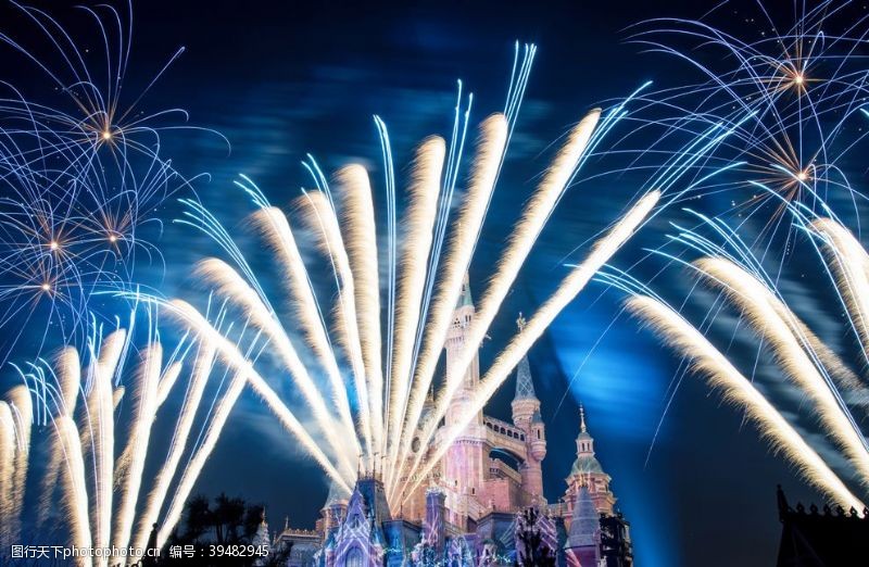 迪士尼城堡烟火表演背景图片