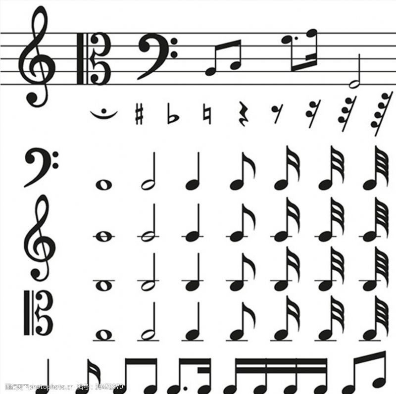乐谱各种音乐符号矢量图片