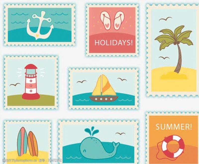 海洋元素邮票图片