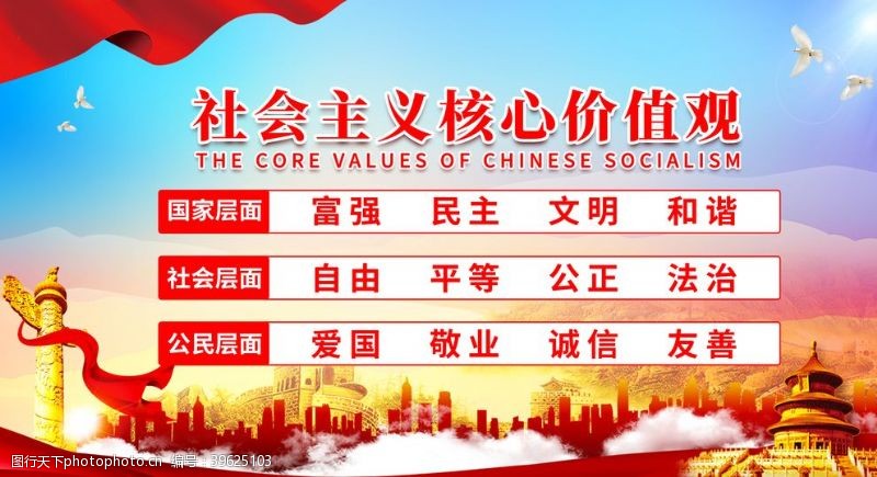 价值观海报社会主义核心价值观党建展板图片