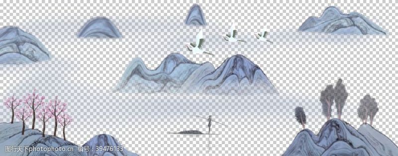 牡丹节手绘水墨仙鹤背景图片