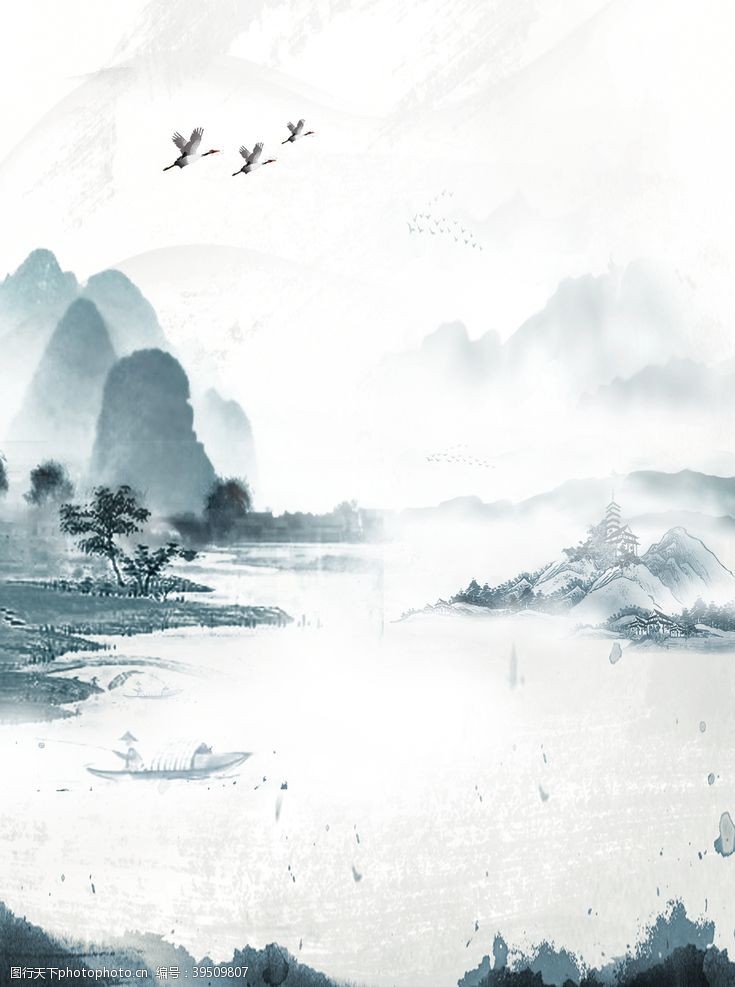 中国风画水墨山水背景图片