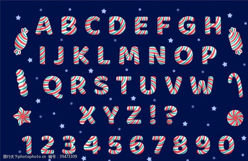 英文字母矢量素材条纹糖果字母图片