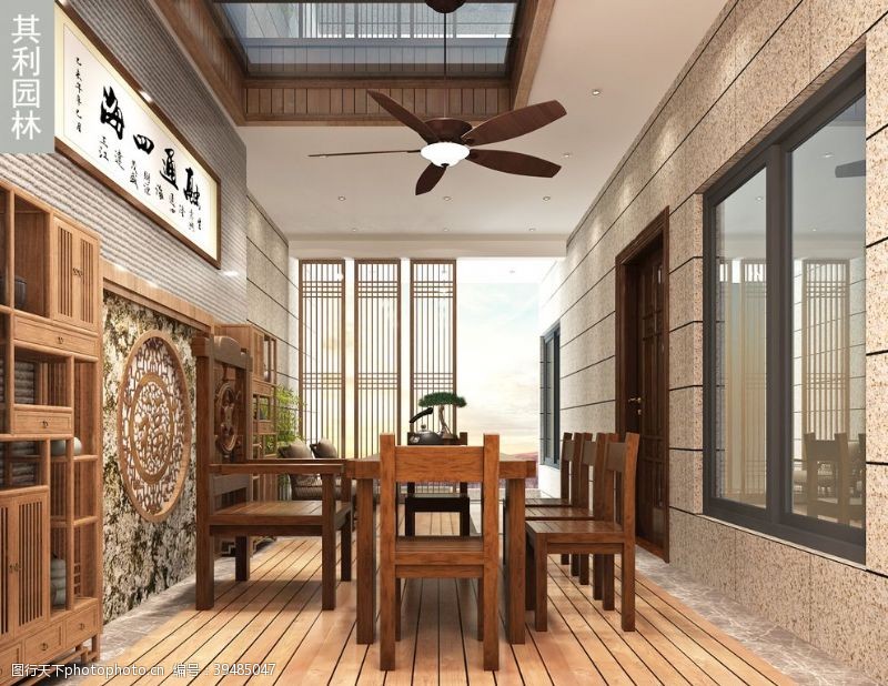 休闲景墙新中式茶室天井休闲区图片