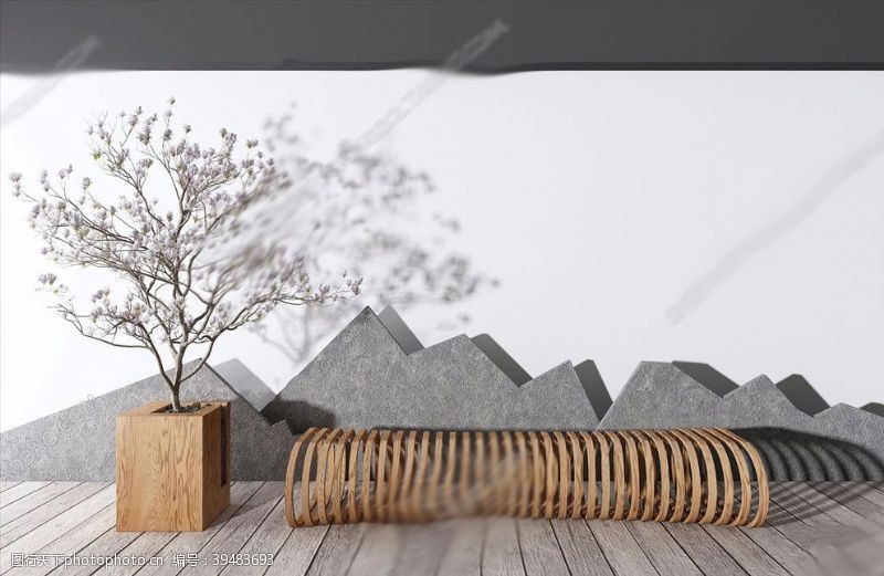 小竹椅子新中式景观小品花池雕塑图片