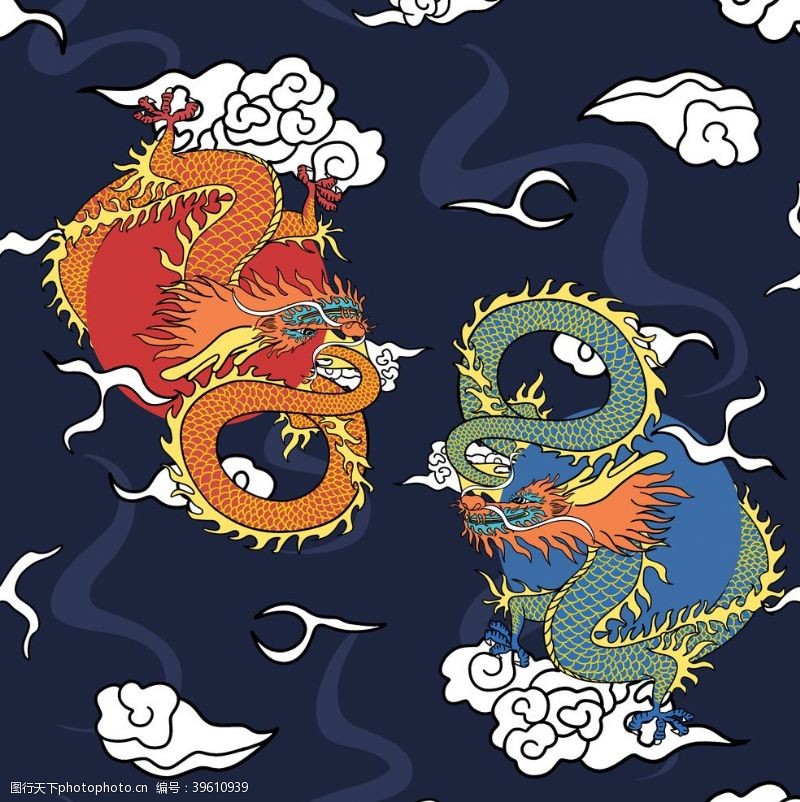 布艺传统花纹中国风龙数码印花图片