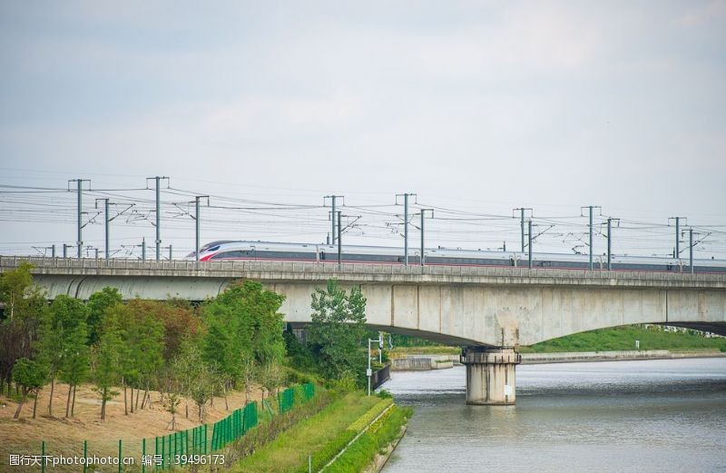 铁路穿过桥梁河道的高铁图片