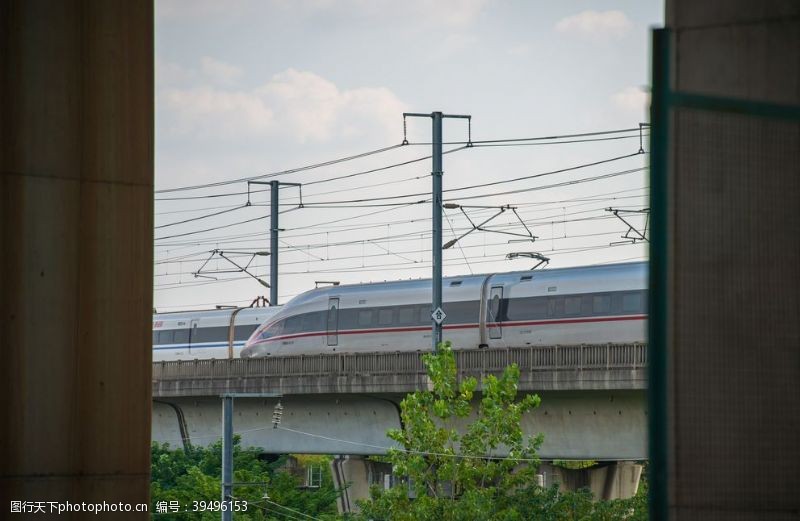 铁路穿梭在高架桥之间的高铁图片