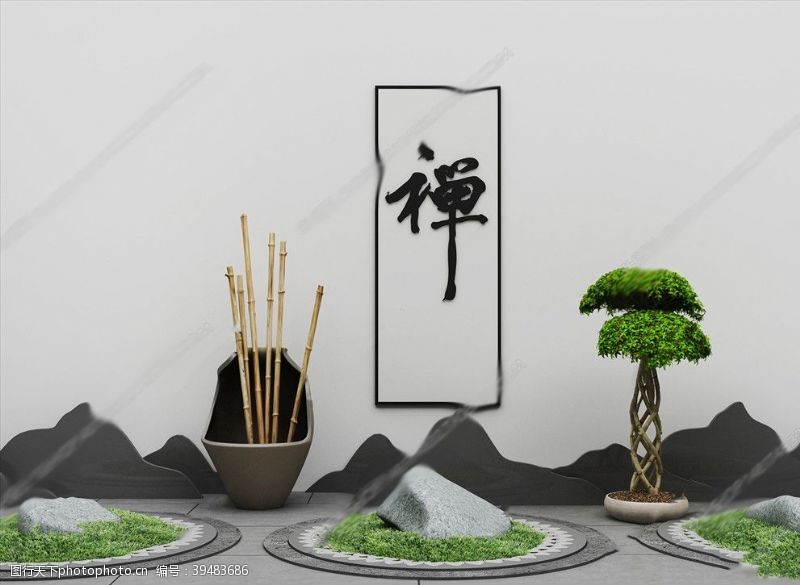 新中式会所新式花池雕塑园林景观假图片