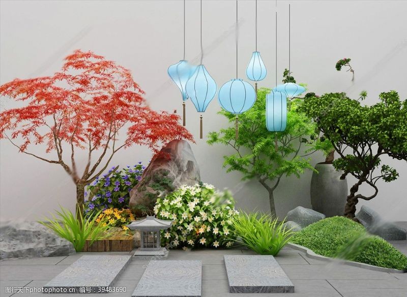 新中式会所新中式景观小品花池雕塑图片