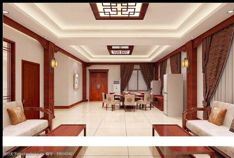 茶餐厅新中式客厅效果图图片