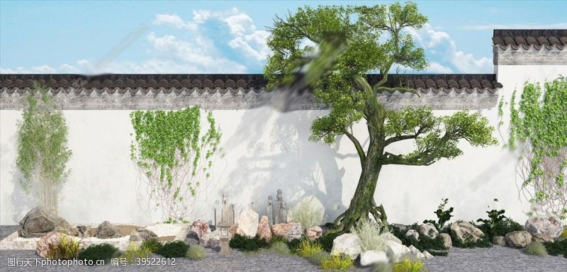 别墅外观新中式庭院景观组合图片