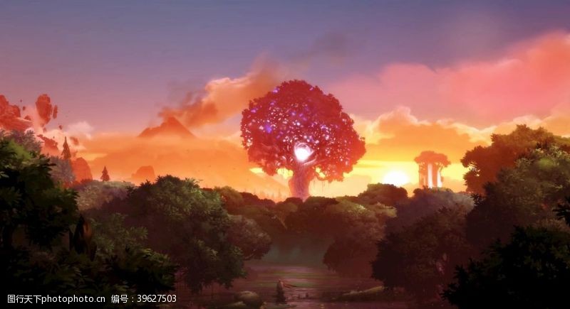 美丽童画希望之树梦幻森林华丽幻想天空图片