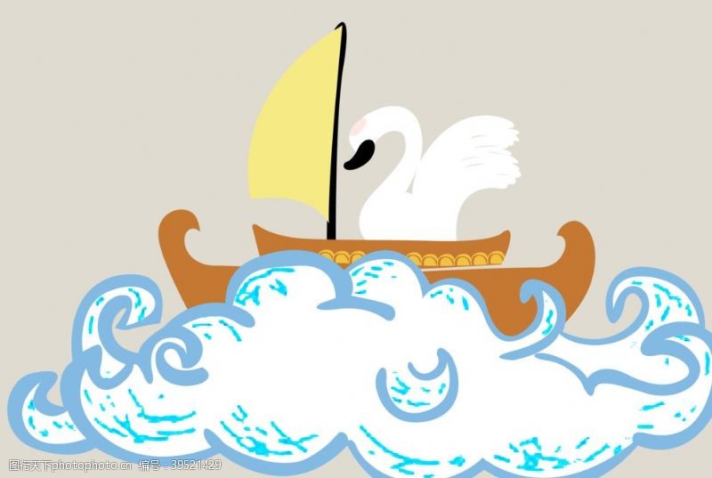 散热班级卡通天鹅小船海浪图片