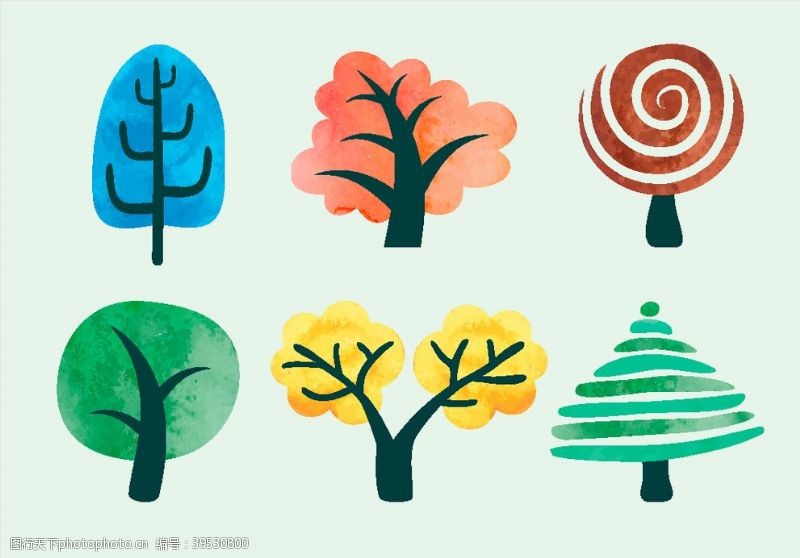 彩绘绿色树叶创意卡通树图片