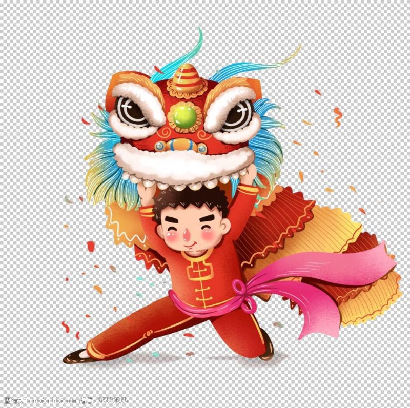 卡通小狮子春节舞狮图片