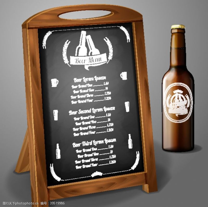 饮料矢量素材黑板酒水单和啤酒图片