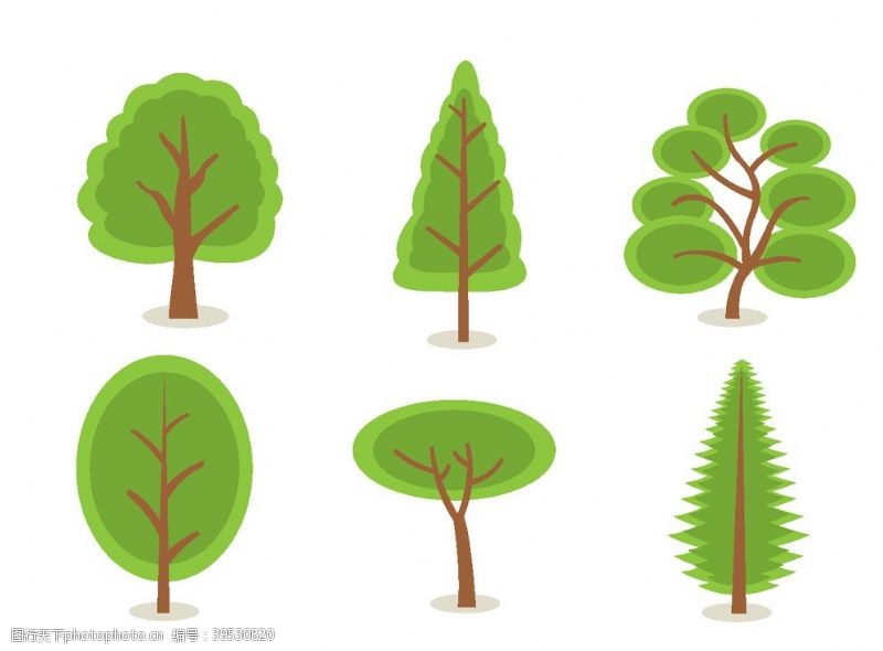 彩绘绿色树叶可爱卡通树图片