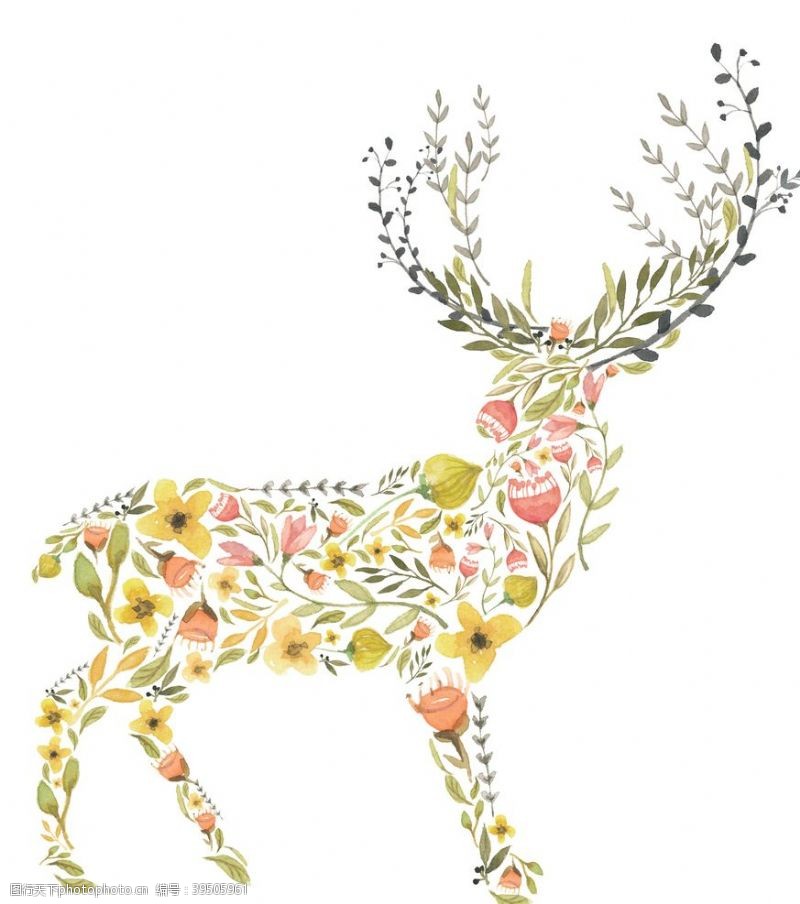 彩色动物图标手绘梅花鹿png素材图片