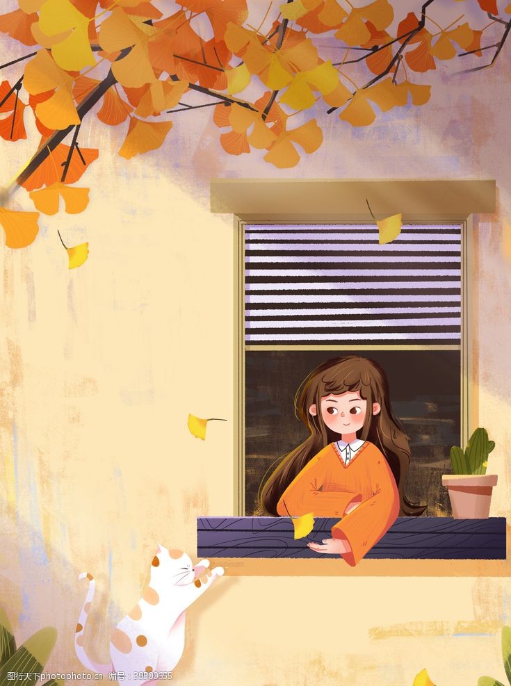 金色主题手绘秋天背景图片