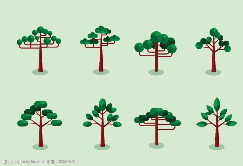 彩绘绿色树叶创意树矢量图图片