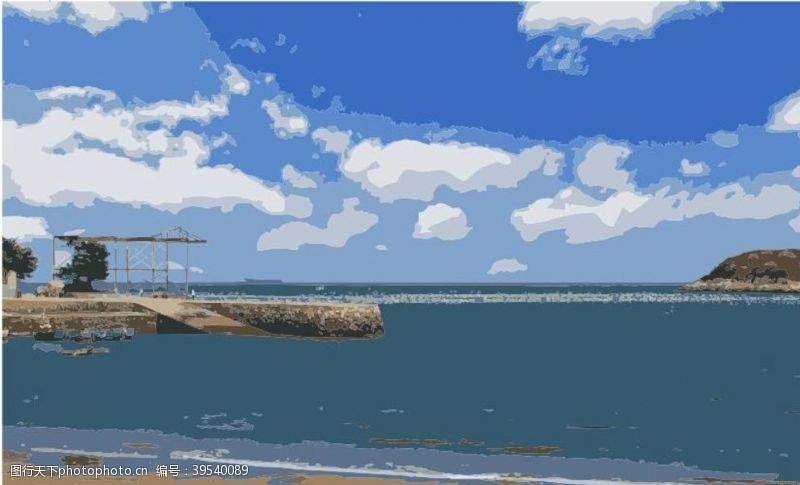 海鸥福州定海海边矢量油画图图片