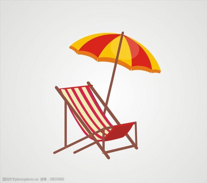 休闲躺椅海滩遮阳伞元素图片