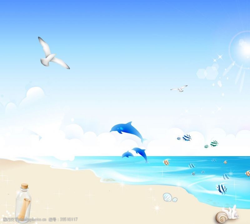 海鸥蓝色沙滩图片