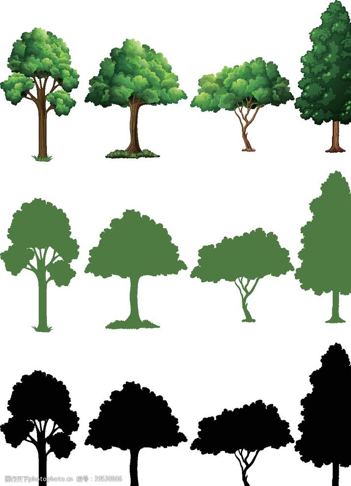 彩绘绿色树叶矢量树图片