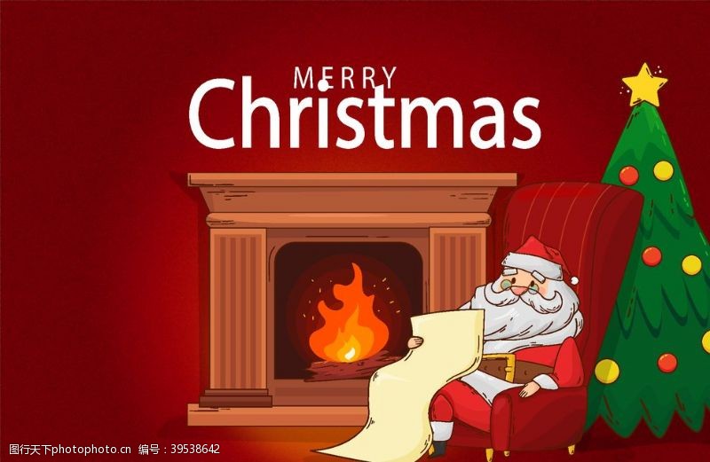 圣诞老公公背景壁炉旁的圣诞老人图片