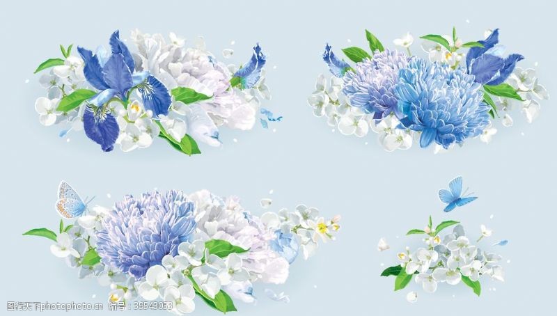 旗袍图案手绘蓝色花图片