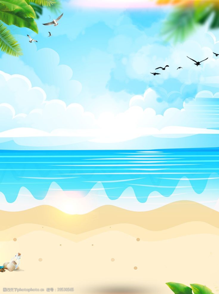 海鸥夏日海滩海报背景图片