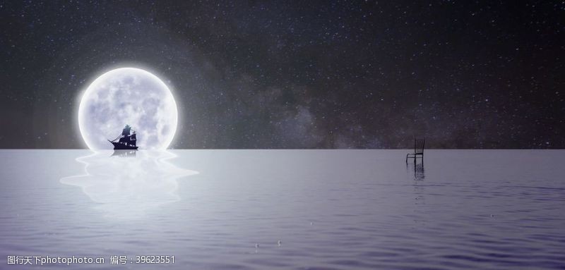 梅花手绘唯美月亮背景图片