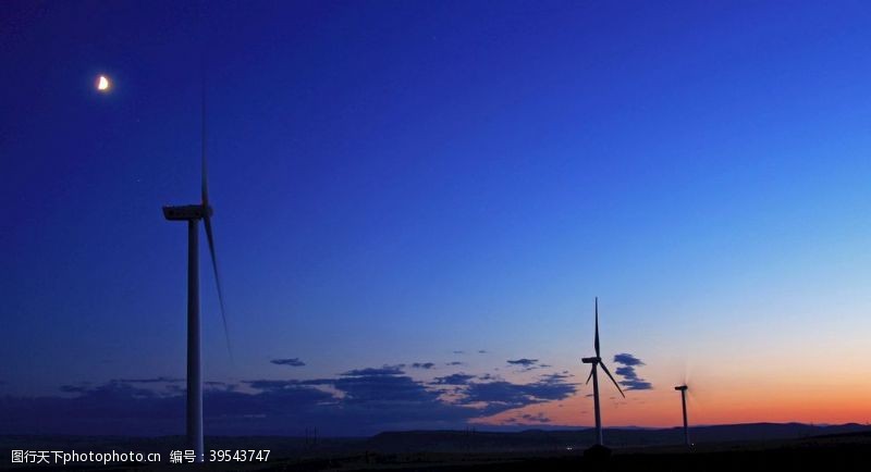 电力风车新疆傍晚风车风力发电图片
