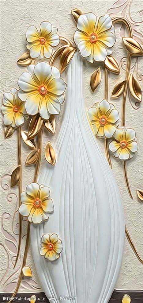 欧式花瓶花朵玄关装饰画图片
